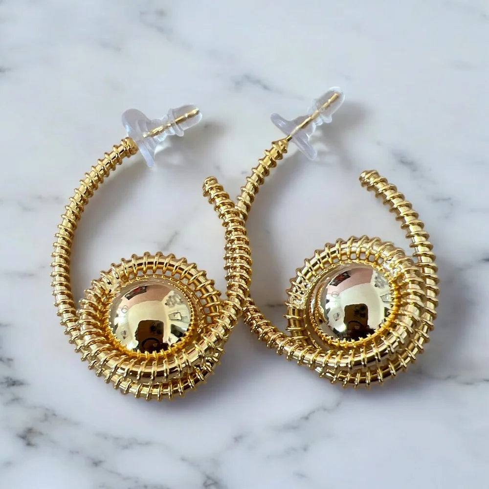 Boucles d’Oreilles “Spirale d’Or” – Acier Inoxydable Doré