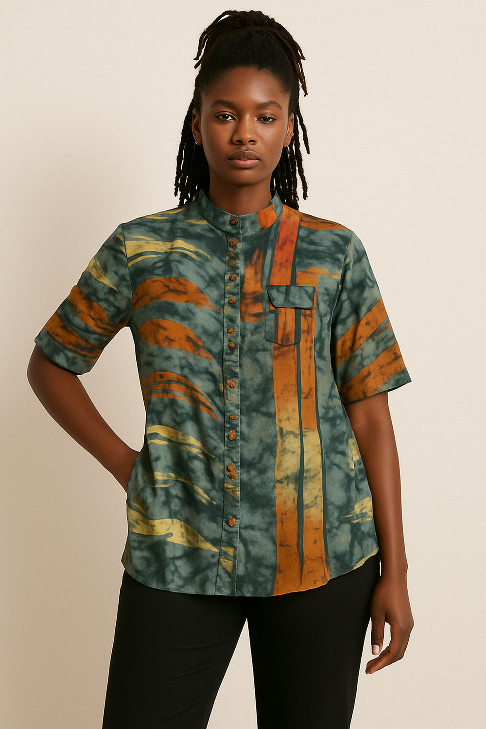 Chemise fluide en soie Ayò Vert Orange