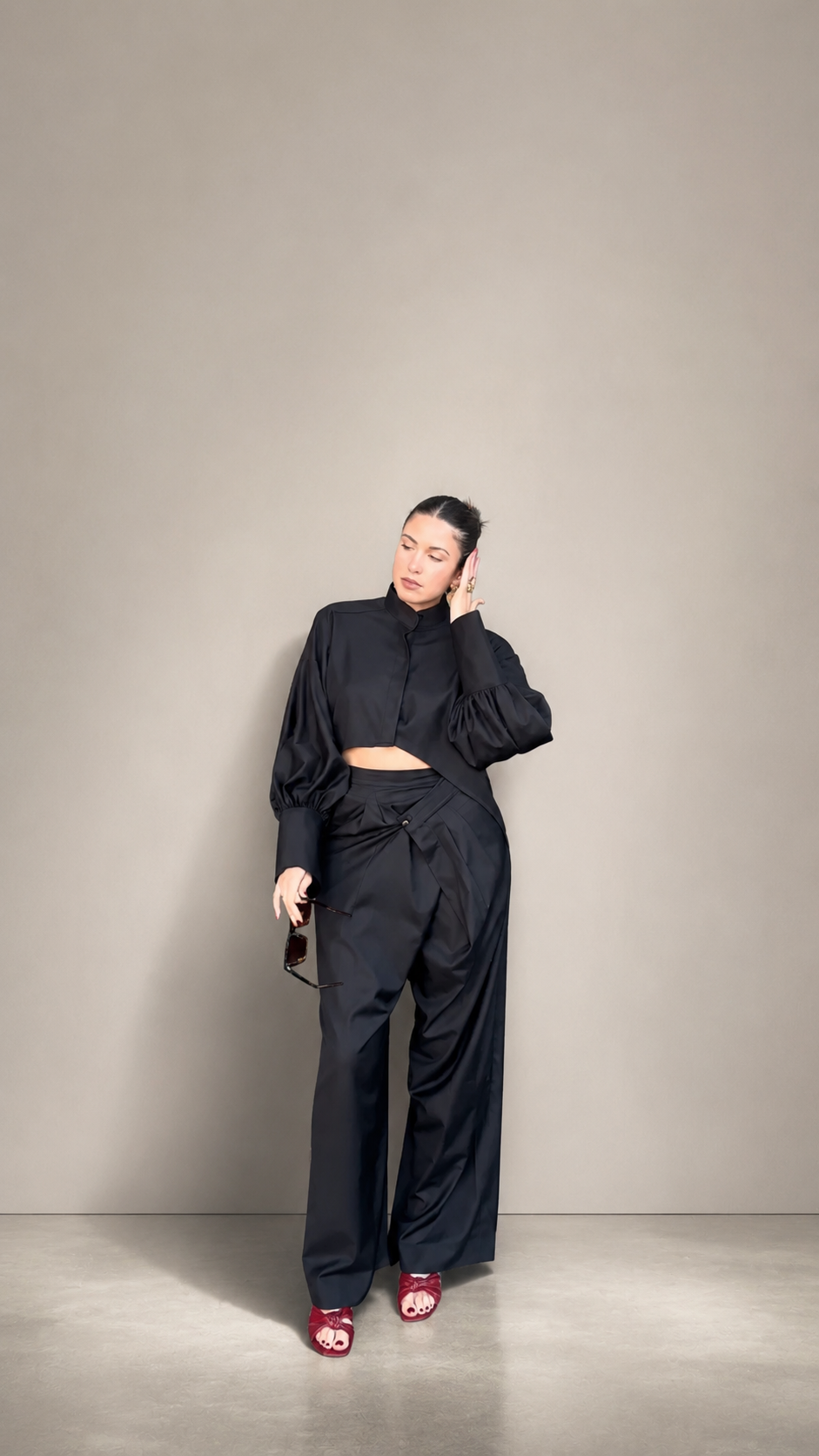Chemise asymetrique col mao solara - Maison Adé - vue de face
