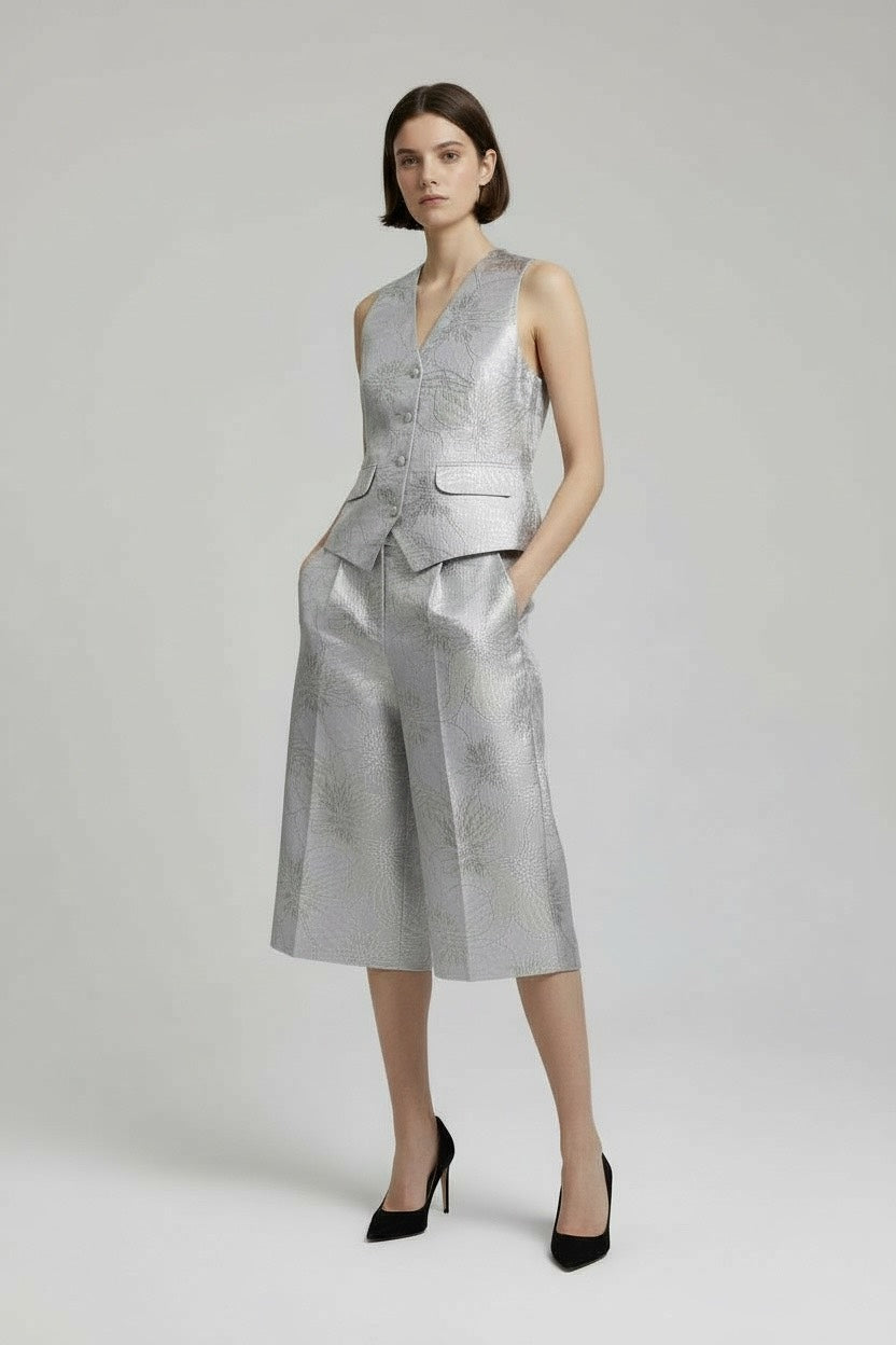 Ensemble AYABA en brocart premium argenté – 1Look By Adé