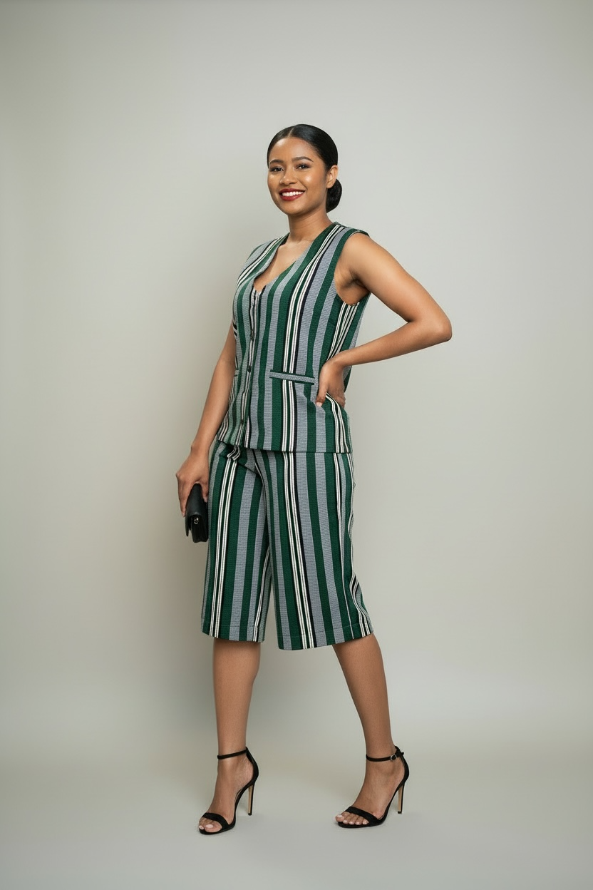 Ensemble ÒRÍKÌ porté – silhouette moderne en textile africain