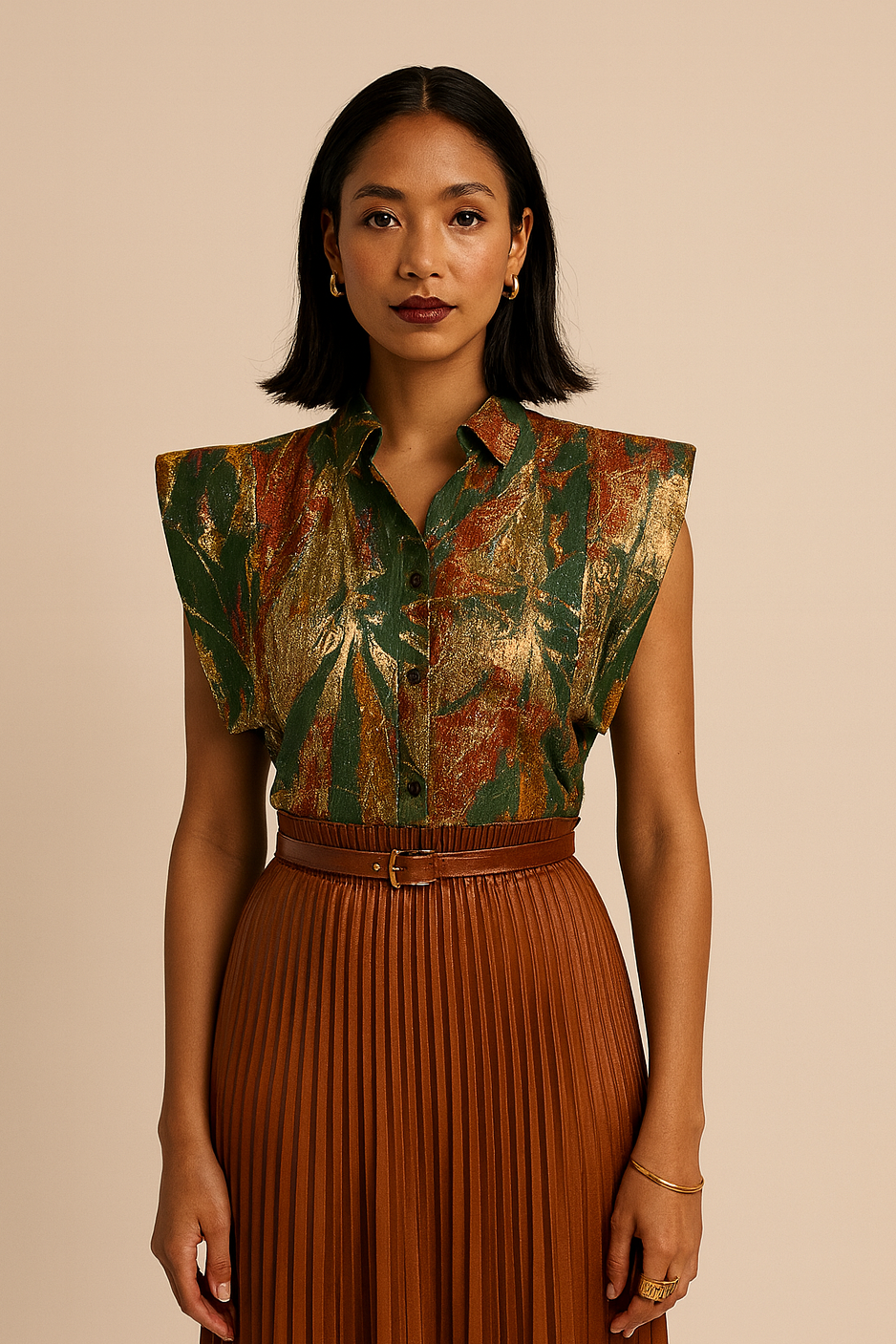 Top femme ÌRÀWỌ̀ – brocart métallisé premium