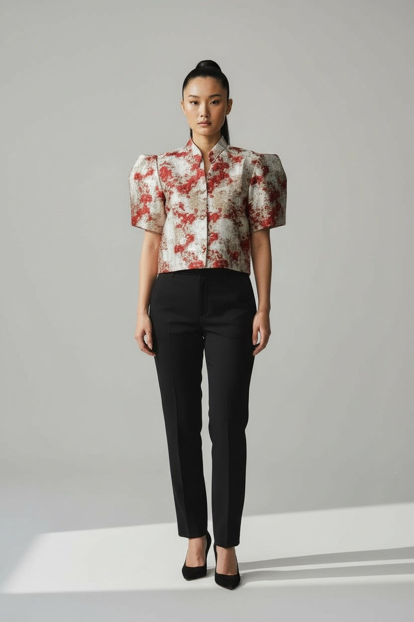 Veste crop top en brocart ÌDÁKẸ́JẸ́ – 1Look By Adé