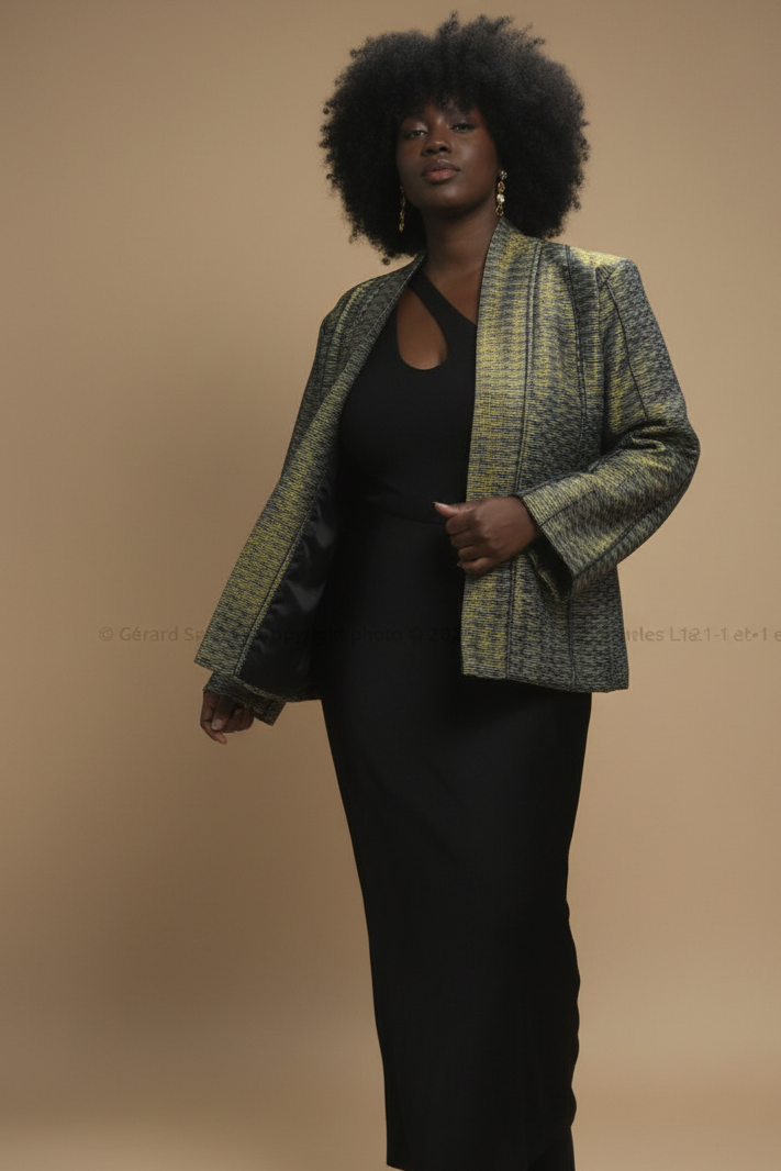 Veste mixte ÌṢỌLẸ̀ – pagne tissé premium vert & or - version femme