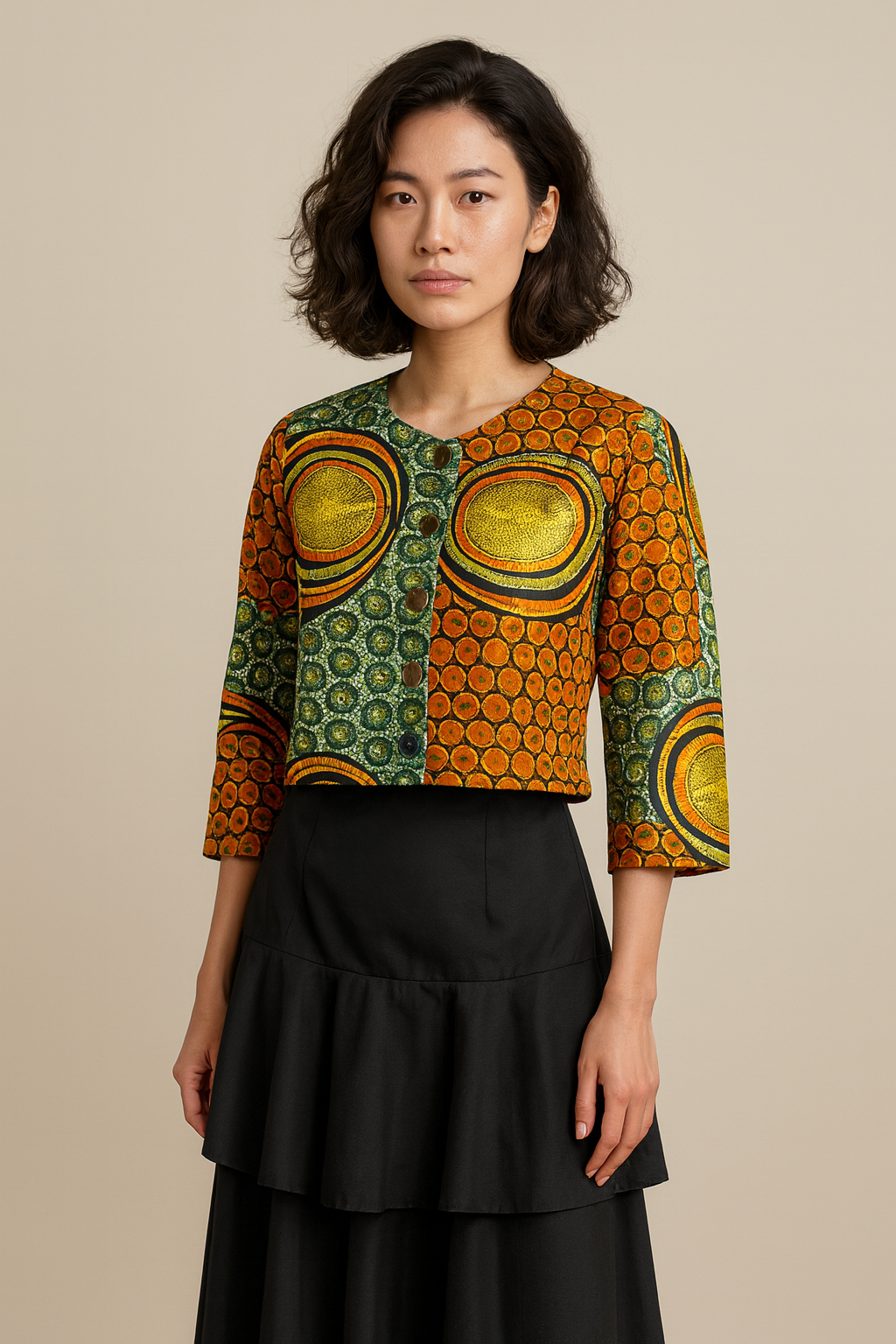 boléro ÀṢÀKÉ 1Look By Adé – boléro court en wax coton satiné brillant