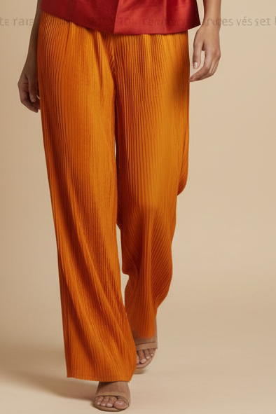 pANTalon satin plissé degradé orange 1Look By Adé