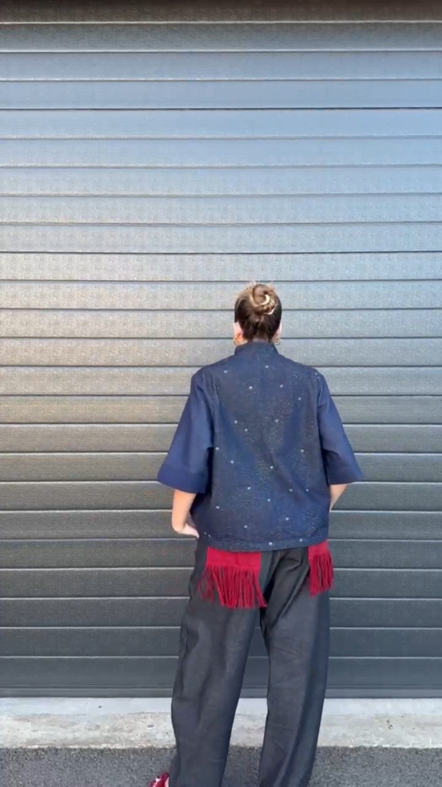 SHIFT INDIGO Maison Adé — veste patchwork denim bleu nuit, vue de dos