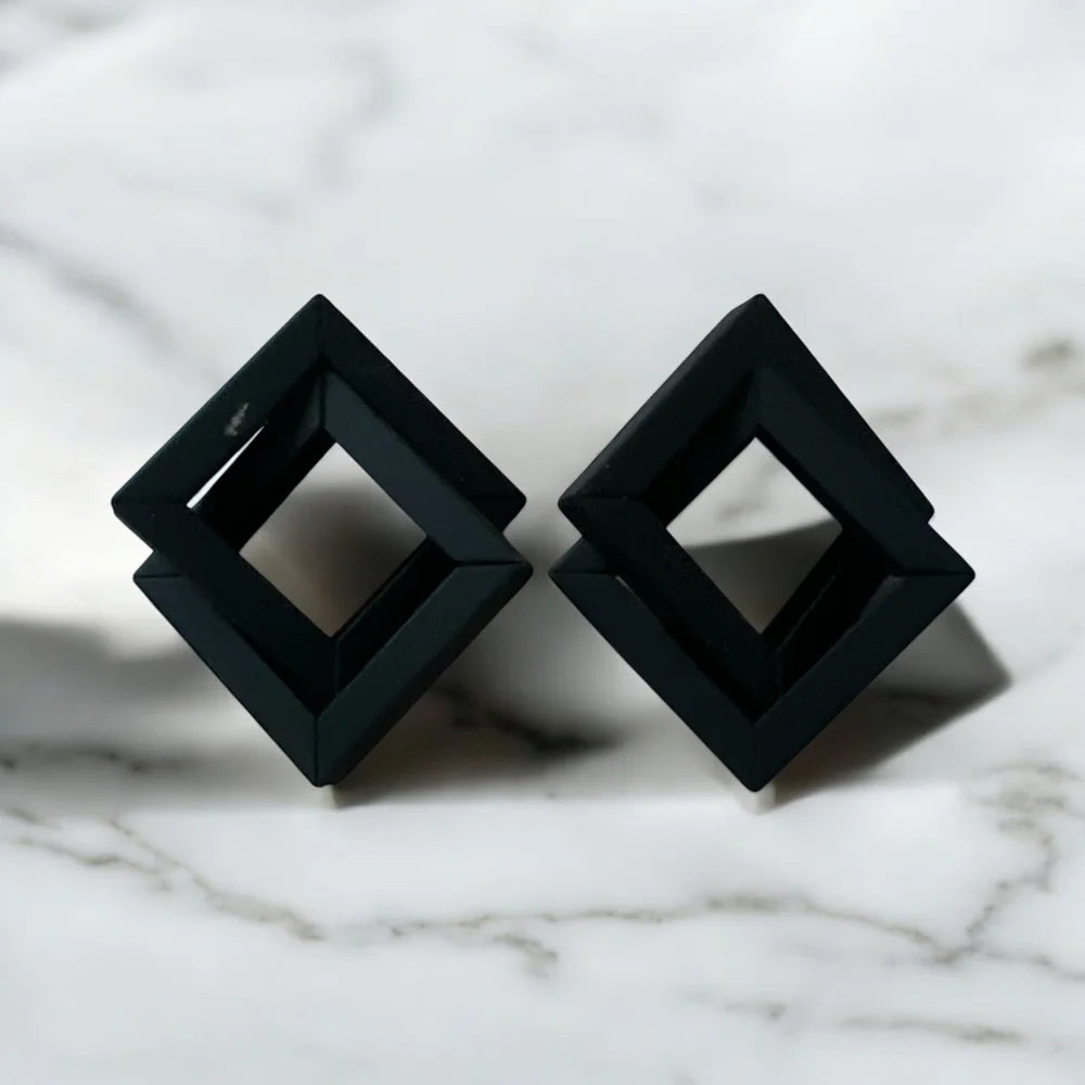 Boucles d'Oreilles "Géométrie Noire" en Acier Inoxydable