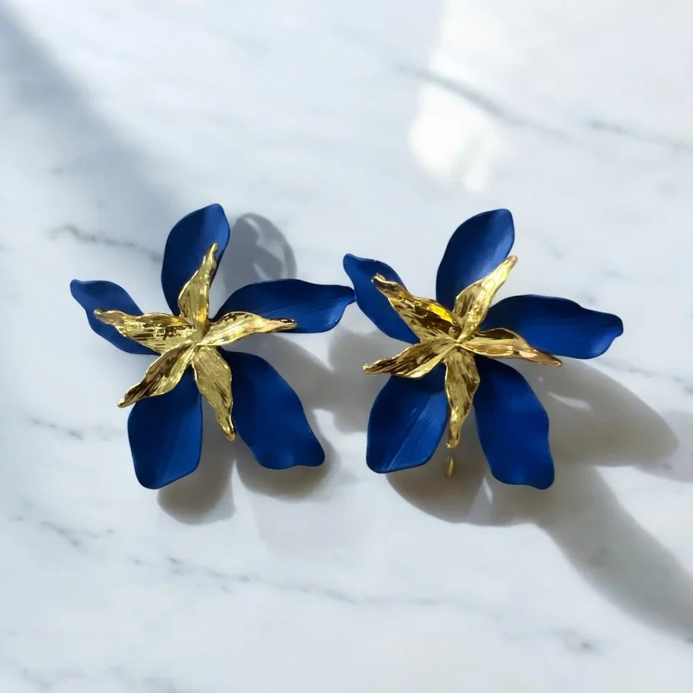 Boucles d'Oreilles "Fleur Bleu Royal" en Acier Inoxydable