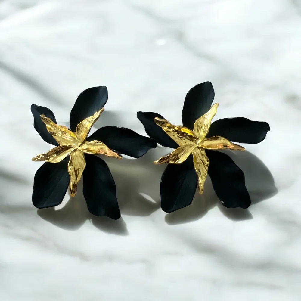 Boucles d'Oreilles "Fleur Nocturne" en Acier Inoxydable