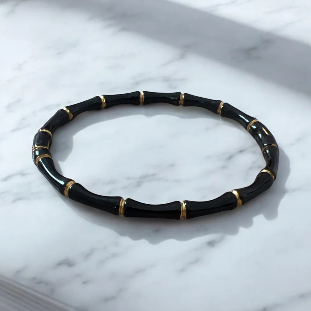 Bracelet Bambou Noir & Doré – Élégance Naturelle