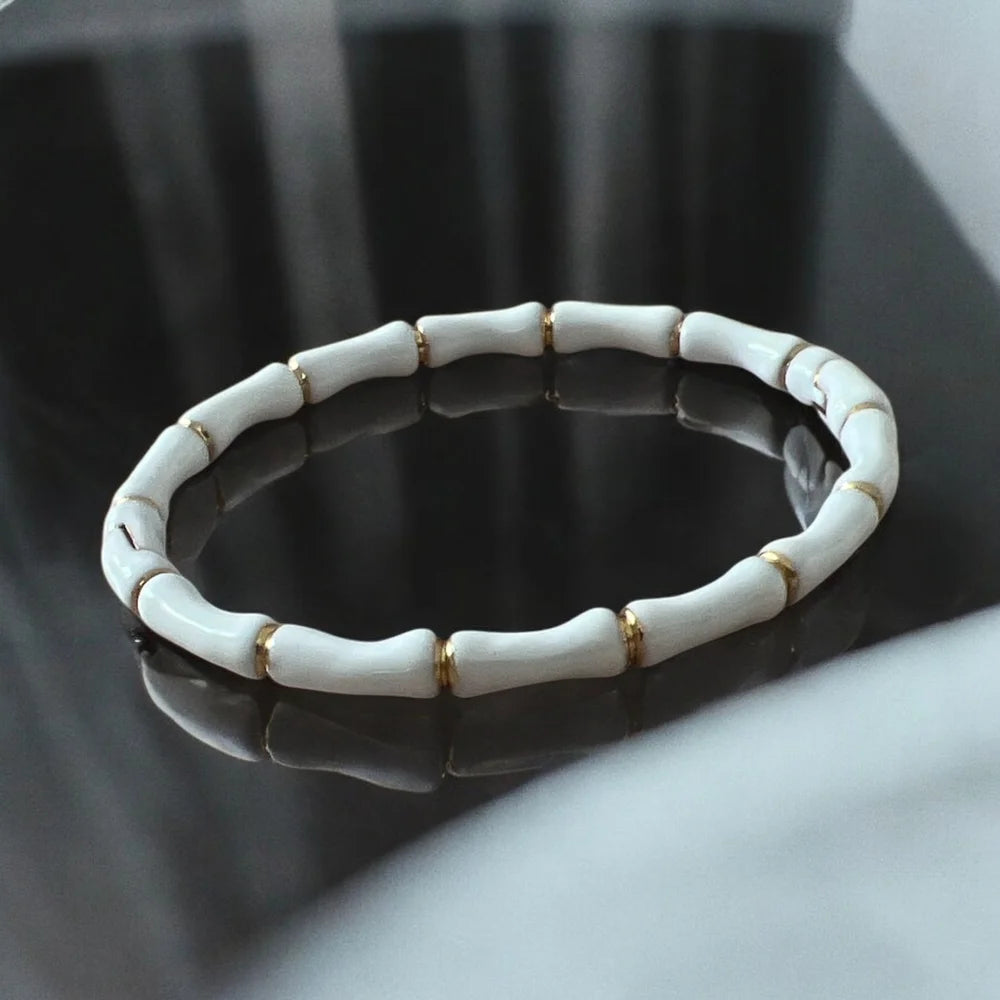 Bracelet Bambou Blanc & Doré – Pureté et Élégance
