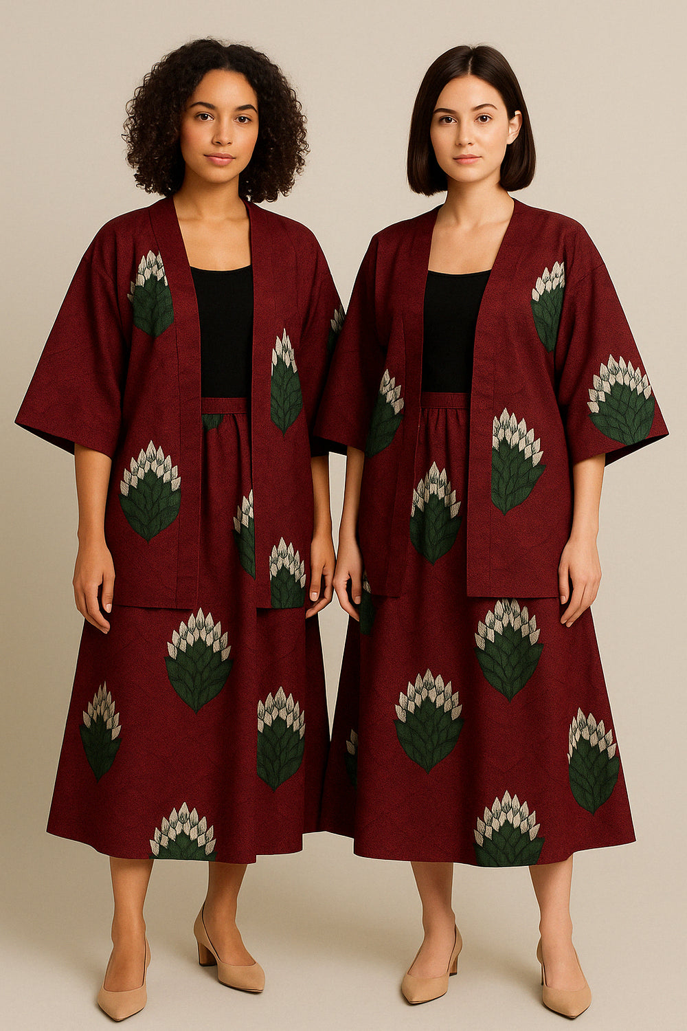 Ensemble Aya Wax Bordeaux, vert émeraude & blanc