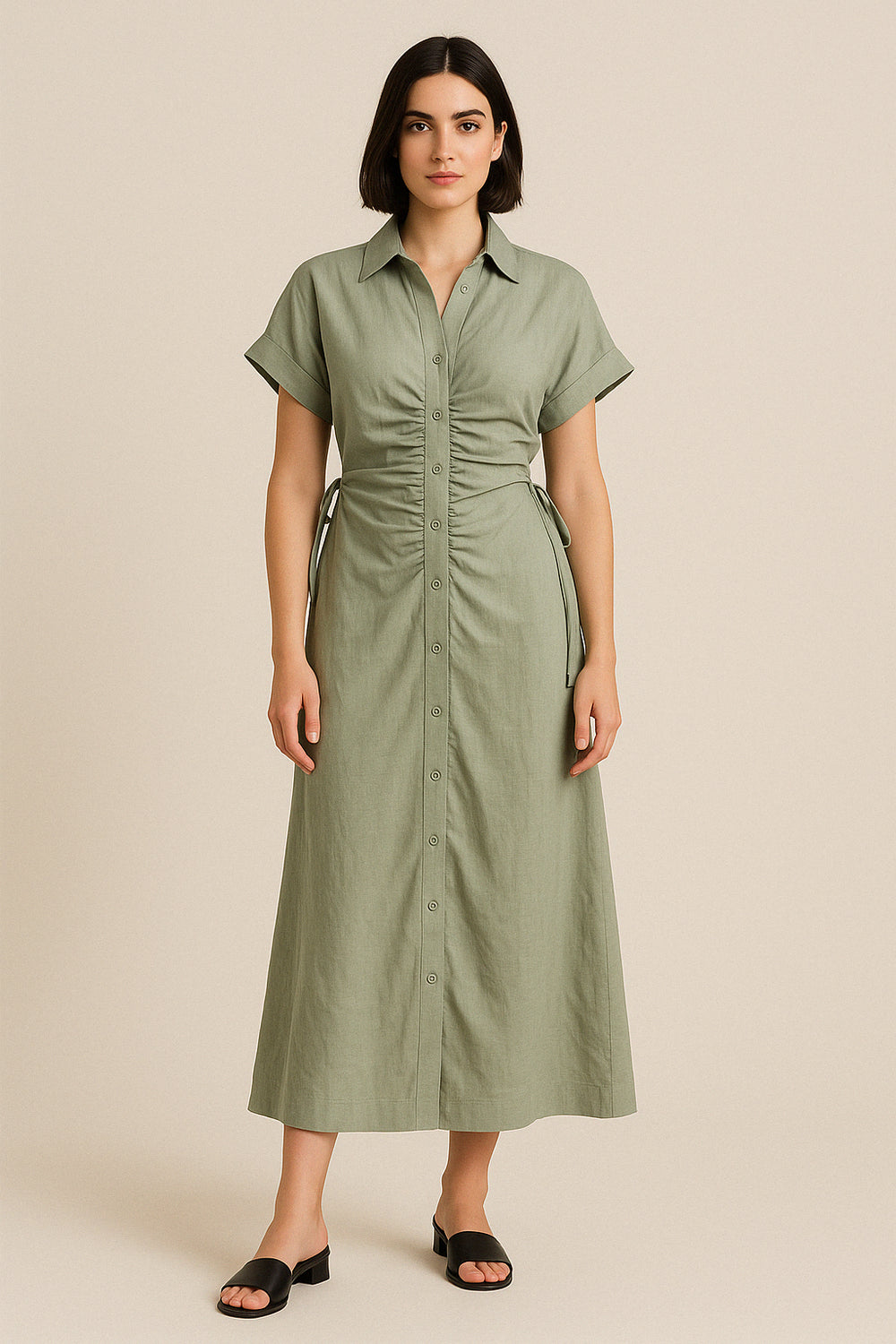 Robe en lin Adunni Vert sauge