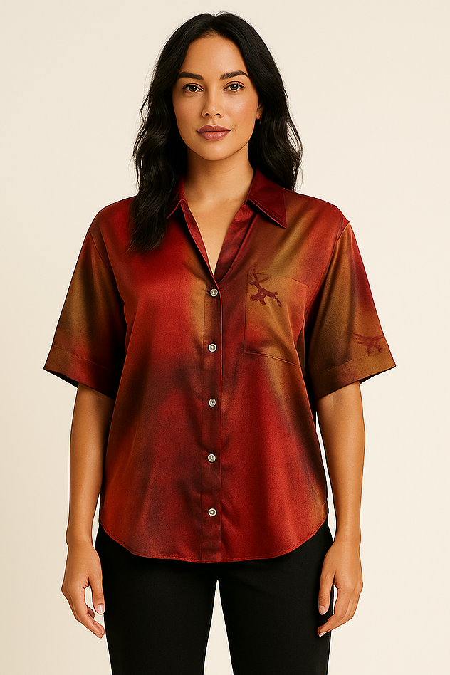 chemisier ÌRẸ́TÍ 1Look By Adé – chemisier court en soie fluide doré et rouge