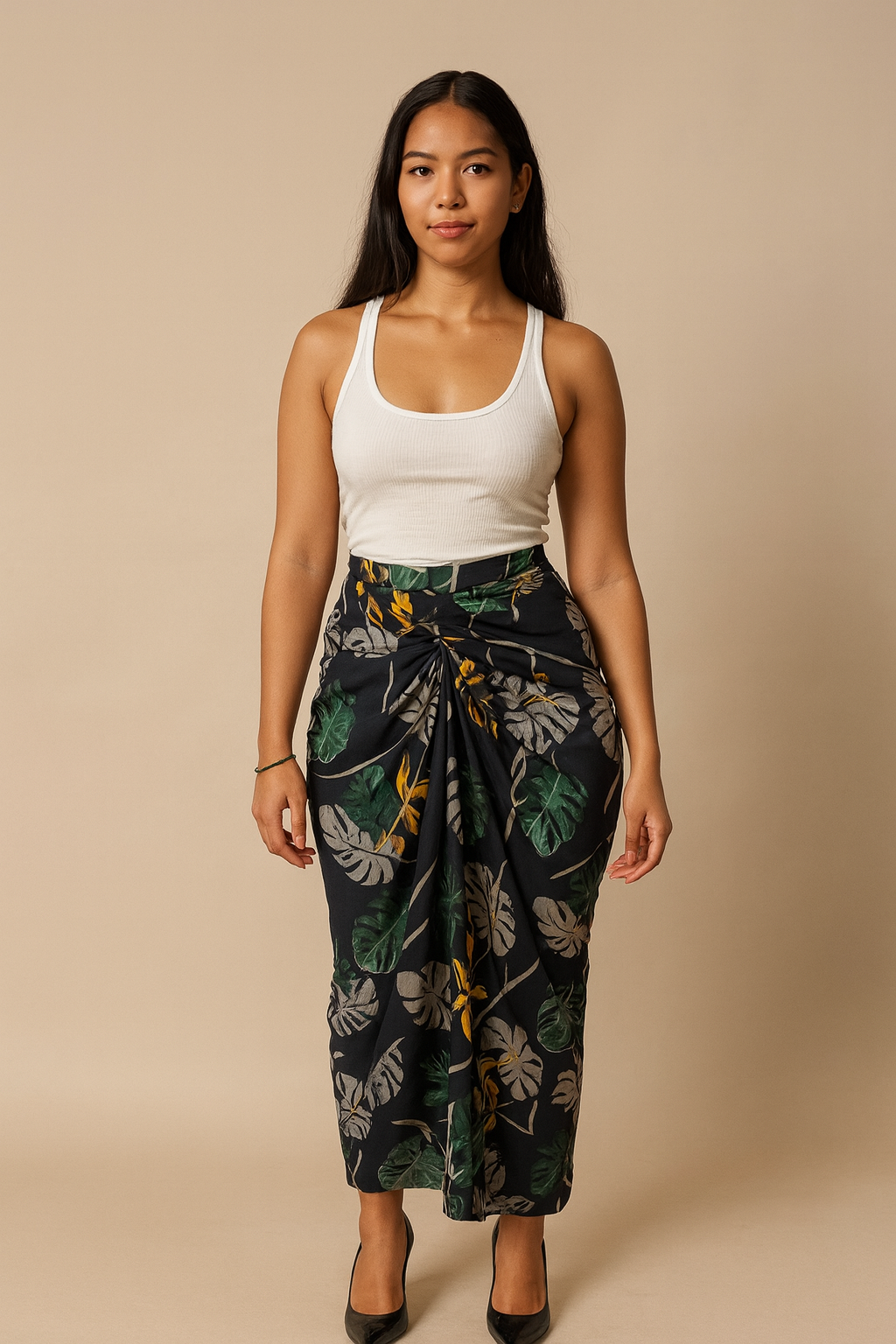 jupe MỌ́RẸ́NÍKẸ́ 1Look By Adé – jupe fluide drapée à imprimé végétal
