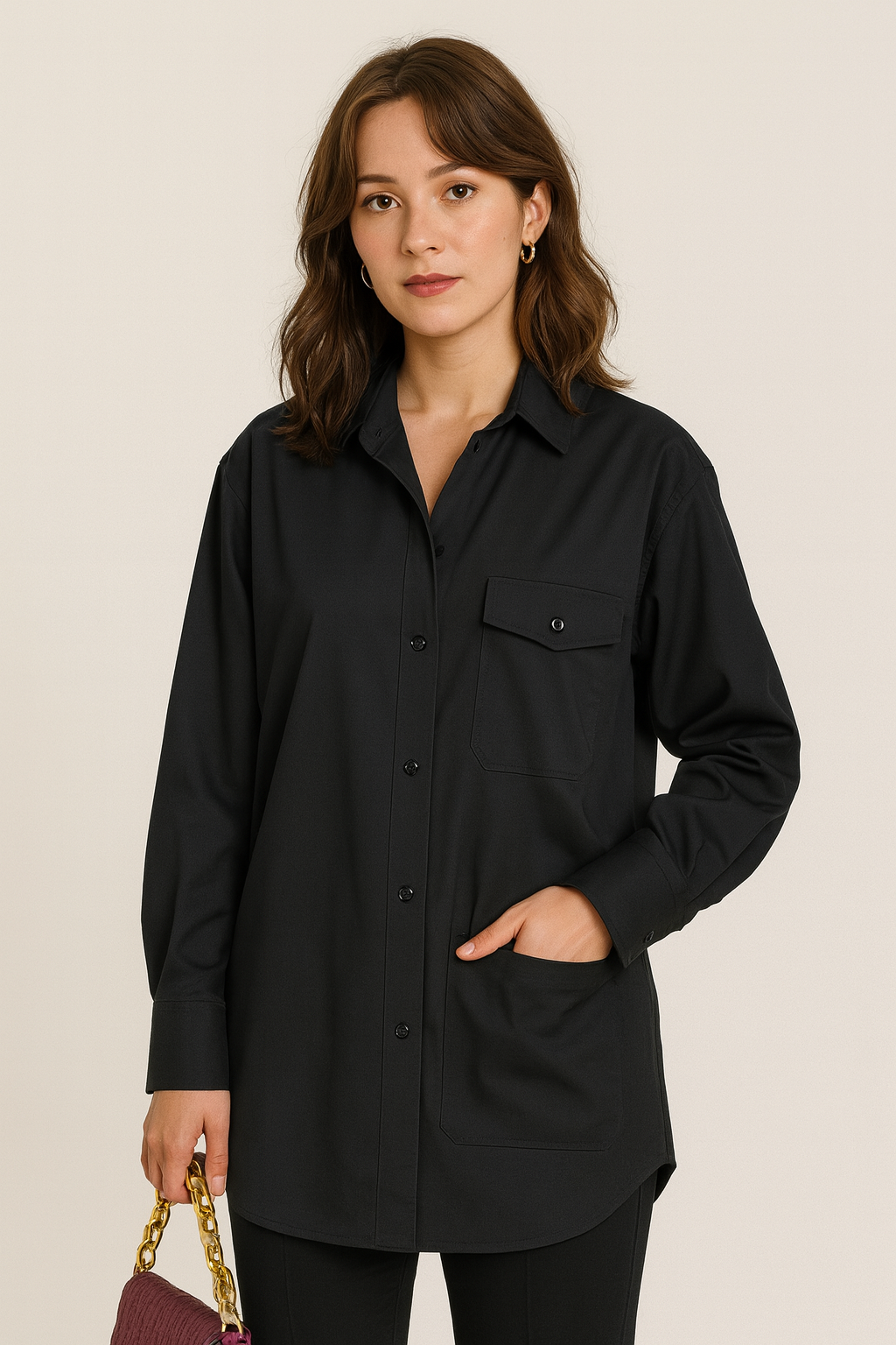 surchemise ÀṢẸ́ 1Look By Adé – chemise oversize mixte noire coton texturé Porté fermé